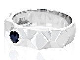 Blue Sapphire Rhodium Over Sterling Silver Men's September Birthstone Ring .34cy