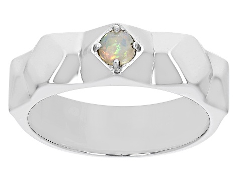 Multi-Color Ethiopian Opal Rhodium Over Sterling Silver Men's October Birthstone Ring .15ct