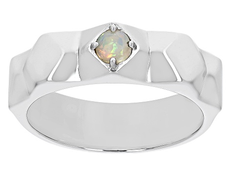Multi-Color Ethiopian Opal Rhodium Over Sterling Silver Men's October Birthstone Ring .15ct