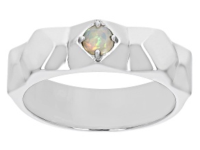 Multi-Color Ethiopian Opal Rhodium Over Sterling Silver Men's October Birthstone Ring .15ct
