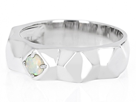 Multi-Color Ethiopian Opal Rhodium Over Sterling Silver Men's October Birthstone Ring .15ct