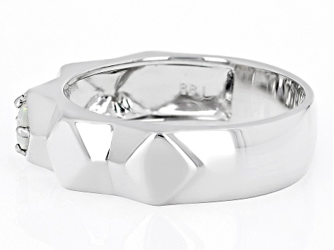 Multi-Color Ethiopian Opal Rhodium Over Sterling Silver Men's October Birthstone Ring .15ct