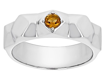 Picture of Yellow Citrine Rhodium Over Sterling Silver Men's November Birthstone Ring .21ct