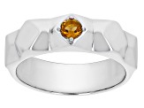 Yellow Citrine Rhodium Over Sterling Silver Men's November Birthstone Ring .21ct