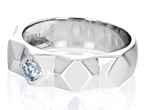 Sky Blue Glacier Topaz Rhodium Over Sterling Silver Men's December Birthstone Ring .26ct