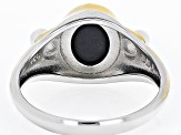 Blue Star Sapphire With Cultured Freshwater Pearl Rhodium & 18k Gold Over Silver Men's Ring 3.50ct