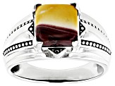 Multi-Color Jasper Rhodium Over Sterling Silver Men's Ring