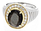 Golden Sheen Sapphire With Sapphire Rhodium & 18k Yellow Gold Over Silver Men's Ring 5.57ctw