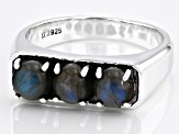 Gray Labradorite Rhodium Over Sterling Silver 3-Stone Men's Ring