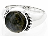 Gray Labradorite Rhodium Over Sterling Silver Men's Ring