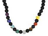 Multi-Gemstone with Black Obsidian Rhodium Over Sterling Silver Men's Necklace