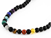 Multi-Gemstone with Black Obsidian Rhodium Over Sterling Silver Men's Necklace