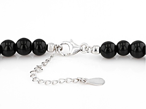 Multi-Gemstone with Black Obsidian Rhodium Over Sterling Silver Men's Necklace