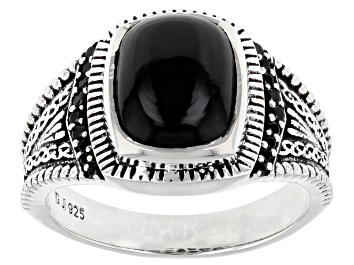 Picture of Black Onyx With Black Spinel Rhodium Over Sterling Silver Men's Ring .15ctw