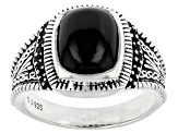 Black Onyx With Black Spinel Rhodium Over Sterling Silver Men's Ring .15ctw