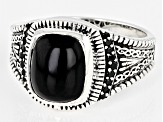 Black Onyx With Black Spinel Rhodium Over Sterling Silver Men's Ring .15ctw