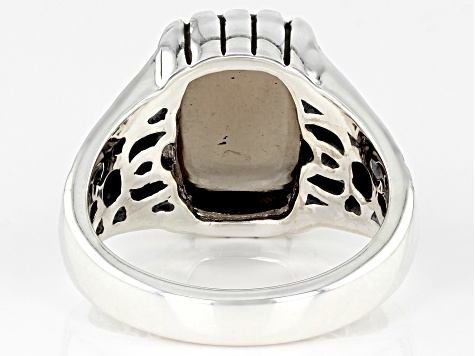 Brown Cabochon Smoky Quartz Rhodium Over Sterling Silver Men's Ring