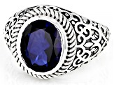 Blue Lab Created Sapphire Sterling Silver Men's Ring 5.40ct