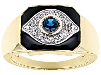 Picture of London Blue Topaz 18k Yellow Gold Over Sterling Silver Men's Evil Eye Ring 0.41ctw