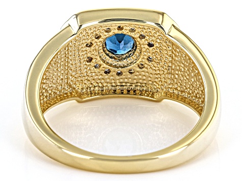 London Blue Topaz 18k Yellow Gold Over Sterling Silver Men's Evil Eye Ring 0.41ctw