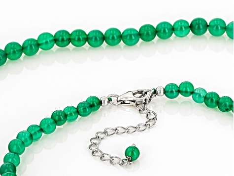 Green Onyx Rhodium Over Sterling Silver Men's Necklace