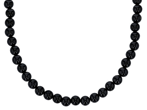 Black Spinel Rhodium Over Sterling Silver Men's Necklace