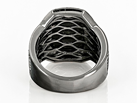 Blue Tigers Eye With Marcasite Black Rhodium Over Brass Men's Ring