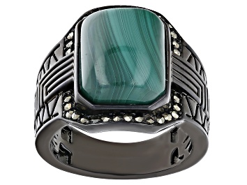 Picture of Green Malachite With Marcasite Black Rhodium Over Brass Men's Ring