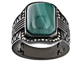 Green Malachite With Marcasite Black Rhodium Over Brass Men's Ring