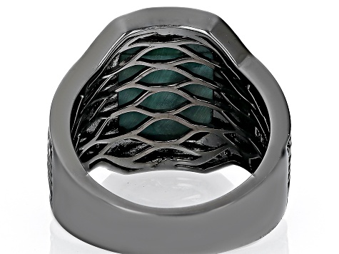 Green Malachite With Marcasite Black Rhodium Over Brass Men's Ring