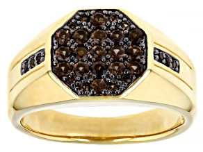 Brown Smoky Quartz 18k Yellow Gold Over Sterling Silver Men's Ring .49ctw