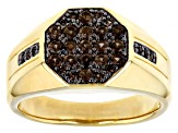 Brown Smoky Quartz 18k Yellow Gold Over Sterling Silver Men's Ring .49ctw