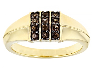 Picture of Brown Smoky Quartz 18k Yellow Gold Over Sterling Silver Men's Ring .35ctw