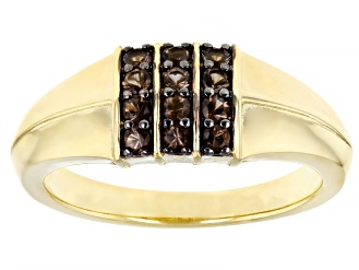 Brown Smoky Quartz 18k Yellow Gold Over Sterling Silver Men's Ring .35ctw