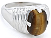 Brown Tigers Eye Rhodium Over Sterling Silver Men's Ring