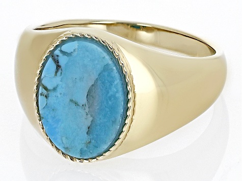 Blue Turquoise 18k Yellow Gold Over Sterling Silver Men's Ring