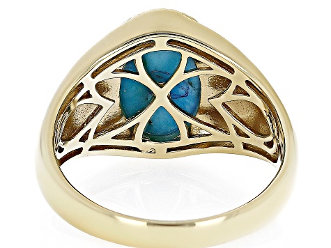 Blue Turquoise 18k Yellow Gold Over Sterling Silver Men's Ring