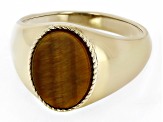 Brown Tigers Eye 18k Yellow Gold Over Sterling Silver Men's Ring