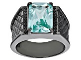 Green Lab Created Spinel, Black Rhodium Over Brass Men's Ring 6.35ctw