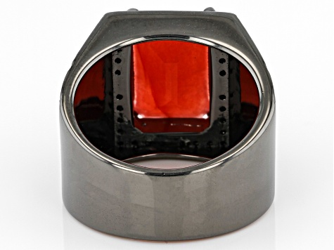 Red Jasper, Black Rhodium Over Brass Men's Ring 0.21ctw