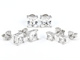 White Lab Created Sapphire Rhodium Over Sterling Silver Men's Set of 3 Stud Earrings 10.87ctw