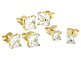White Lab Created Sapphire 18k Yellow Gold Over Sterling Silver Set of 3 Stud Earrings 10.87ctw