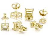 White Lab Created Sapphire 18k Yellow Gold Over Sterling Silver Set of 3 Stud Earrings 10.87ctw