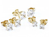 White Lab Created Sapphire 18k Yellow Gold Over Sterling Silver Set of 3 Stud Earrings 7.97ctw