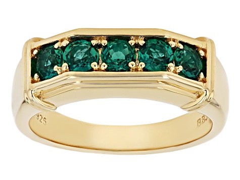 Green Lab Created Emerald 18k Yellow Gold Over Sterling Silver Men's Band Ring 1.06ctw