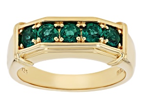 Green Lab Created Emerald 18k Yellow Gold Over Sterling Silver Men's Band Ring 1.06ctw