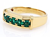 Green Lab Created Emerald 18k Yellow Gold Over Sterling Silver Men's Band Ring 1.06ctw