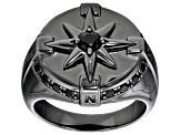 Black Spinel, Black Rhodium Over Sterling Silver Men's Compass Ring .86ctw