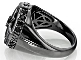 Black Spinel, Black Rhodium Over Sterling Silver Men's Compass Ring .86ctw