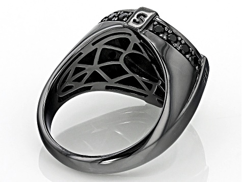 Black Spinel, Black Rhodium Over Sterling Silver Men's Compass Ring .86ctw